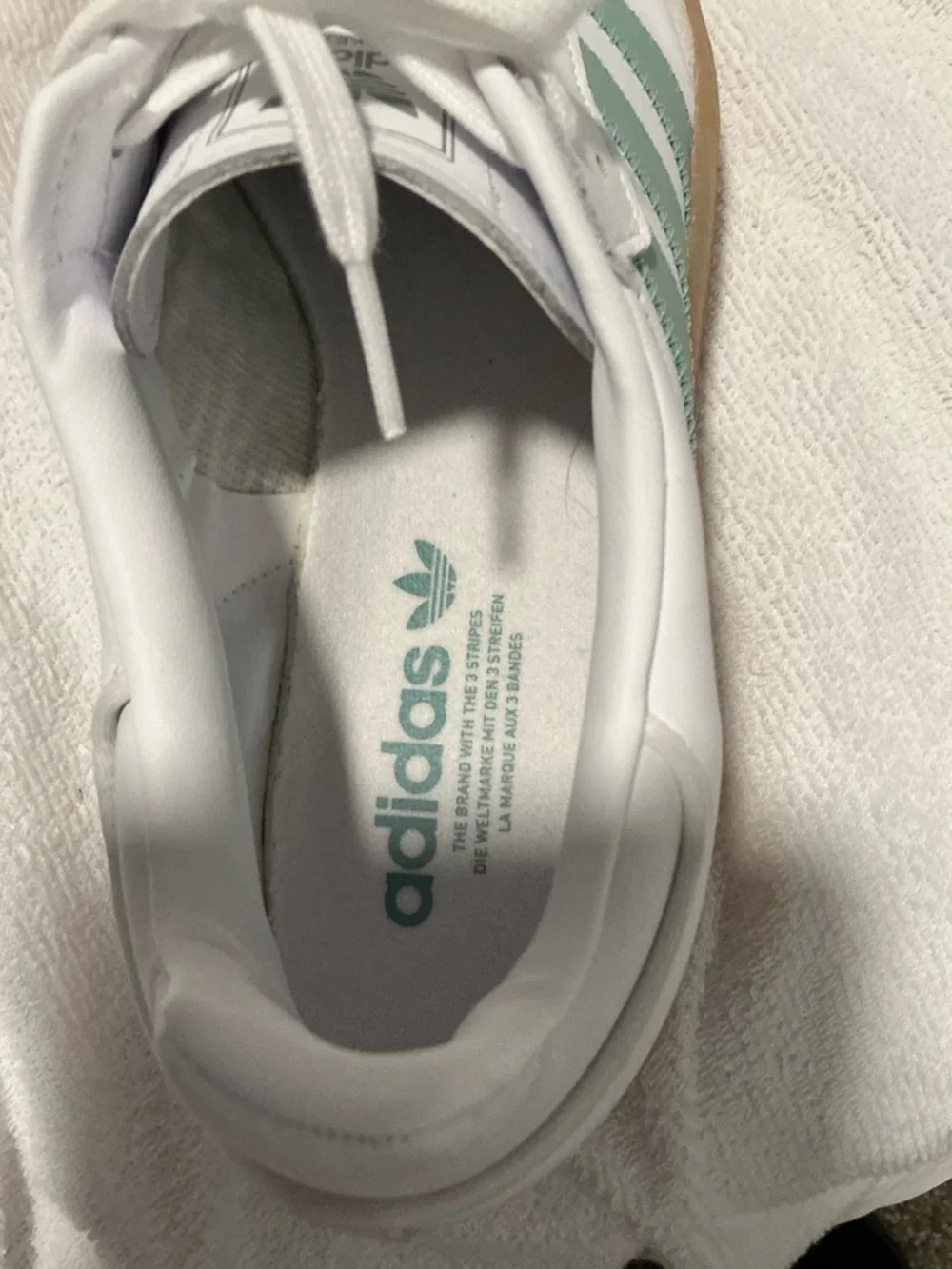 adidas Samba White Sneakers with Mint Green Stripes and Gum Sole - Picture 2 of 7